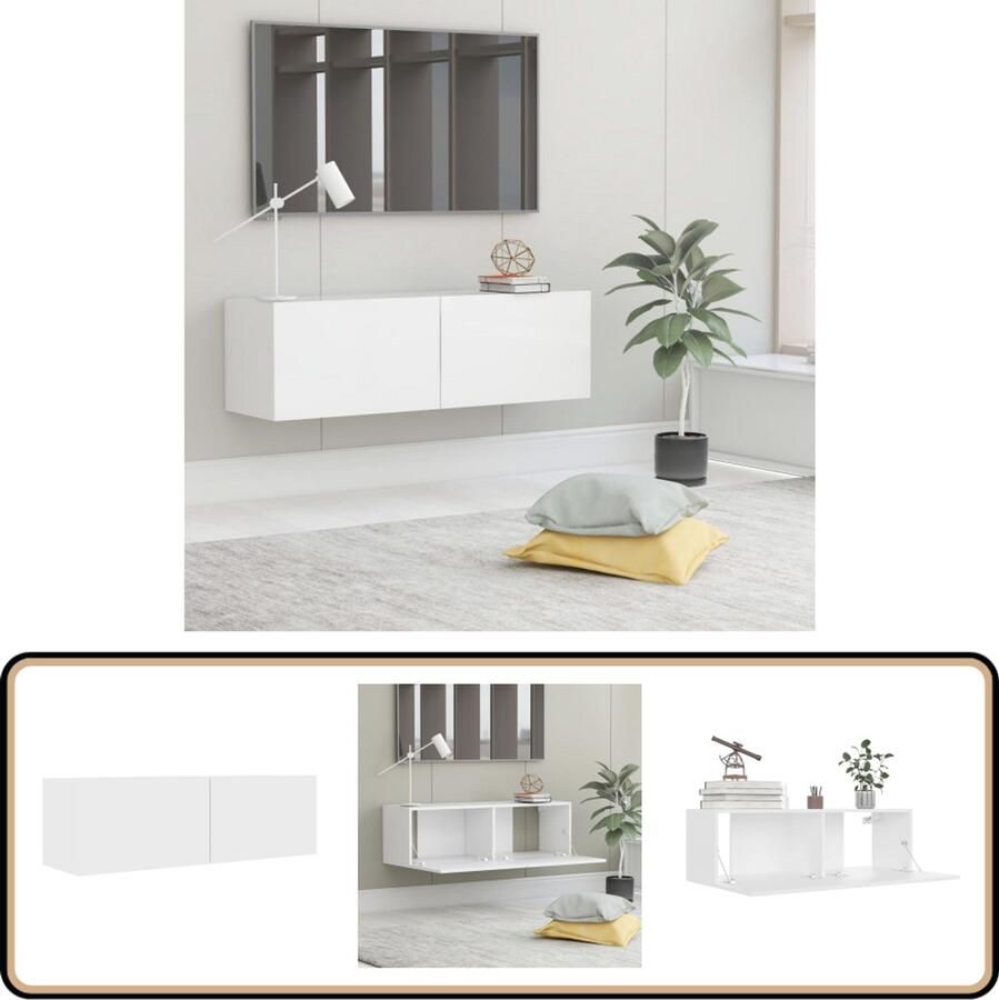 VidaXL Tv-meubel Wit 100x30x30 cm Bewerkt hout Televisiesecretaris Tv Meubels Tv Kasten Houten Tv Stand Witte Tv Kast Salontafel Bergruimte