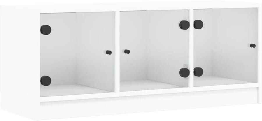 The Living Store Tv-meubel met glazen deuren 102x37x42 cm wit Tv-meubel Klassieke Tv-standaard Houten Tv-tafel Witte Tv-bank Opberg Kast - Foto 4