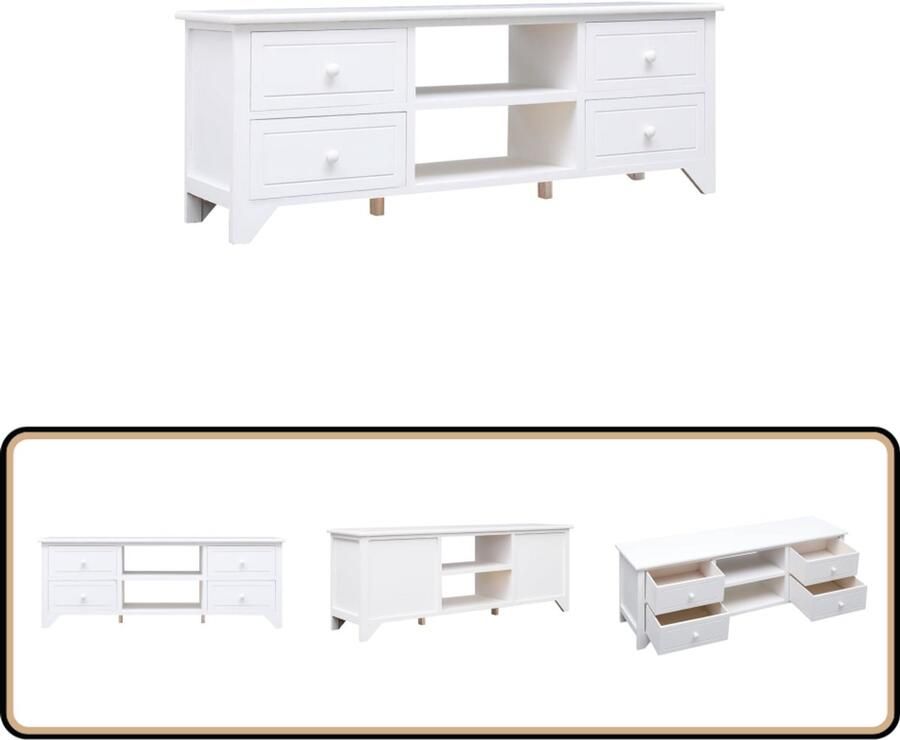 VidaXL Tv-meubel Wit 108x30x40 cm Paulowniahout Tv-meubel Salontafel Kast Meubilair Hout