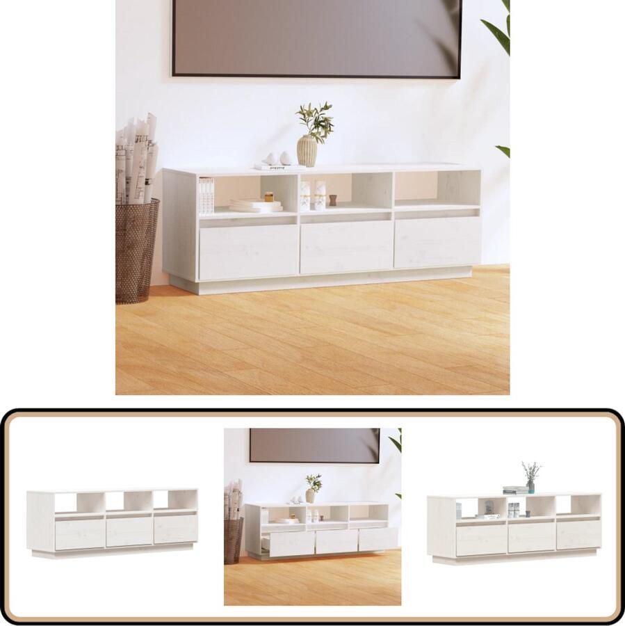 VidaXL Tv-meubel Wit 140x37x50 cm Grenenhout Televisiemeubel Tv Meubels Grenoble Hout Witte Tv Stand Design Tv Kast Opbergkast Living Room Furniture Interieur Decoratie Modern Tv Cabinet