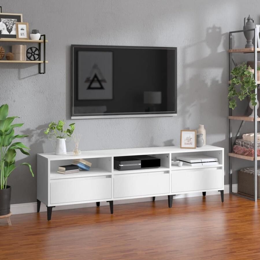 VidaXL Tv-meubel wit 150x30x44 5 cm TV-kast Klassieke Tv-kast Houten Tv-kast Wit Tv-kast Media Kast Televisiekast Opbergkast Salontafel Living Meubilair - Foto 2