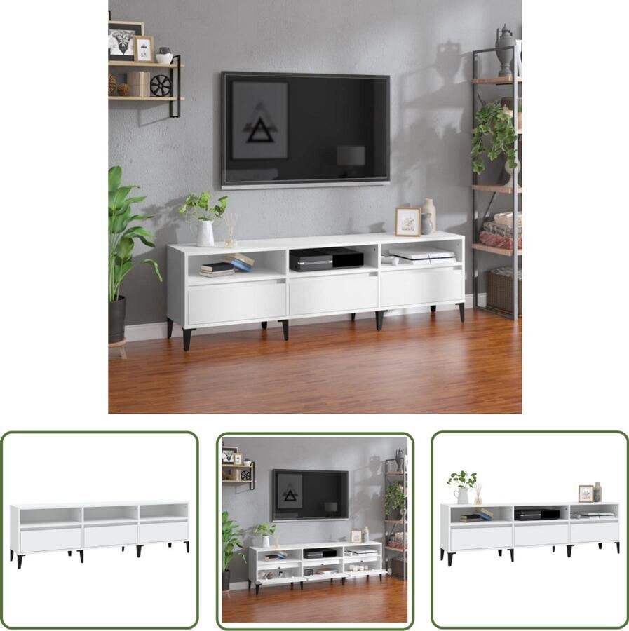 VidaXL Tv-meubel wit 150x30x44 5 cm TV-kast Klassieke Tv-kast Houten Tv-kast Wit Tv-kast Media Kast Televisiekast Opbergkast Salontafel Living Meubilair