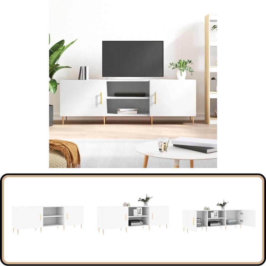 VidaXL Tv-meubel Wit 150x30x50 cm Bewerkt hout Tv Meubel Kast Salontafel Houten Tv Stand Witte Tv Kast