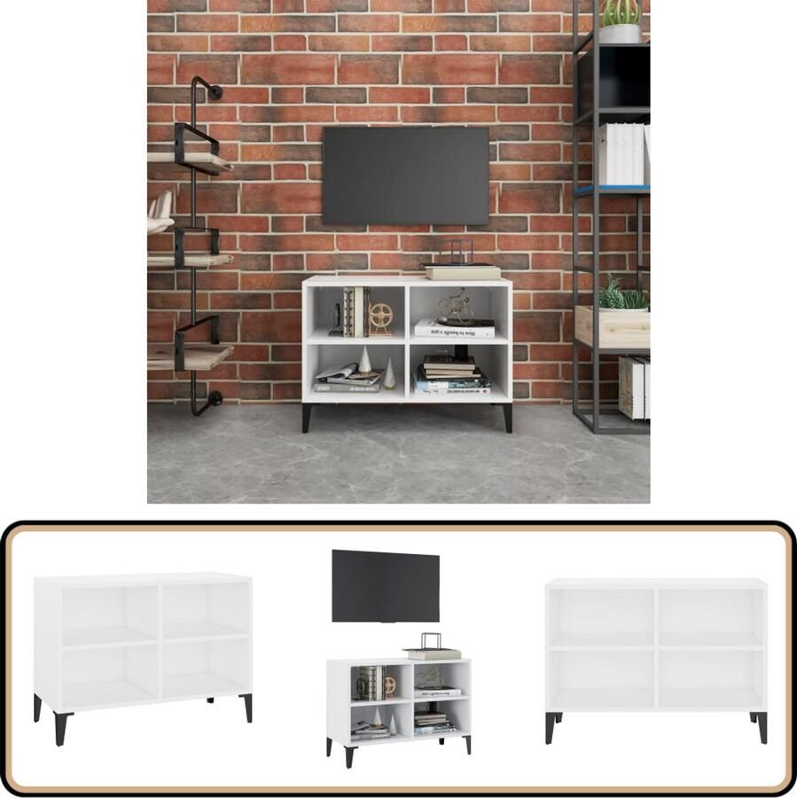 VidaXL Tv-meubel Wit 69 5x30x50 cm 4 vakken Tv Kast Industrieel Meubilair Houten Tv Stand Witte Tv Tafel Salontafel Media Kast Opslagruimte Living Room Furniture Tv Unit Entertainment Center