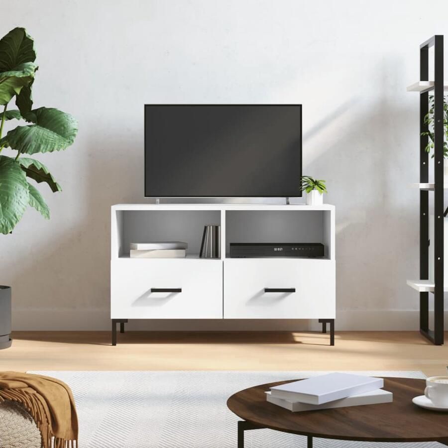 VidaXL Tv-meubel Wit Bewerkt Hout 80x36x50 cm TV Meubel Kast Opbergkast Houten Tv Stand Witte Tv Kast
