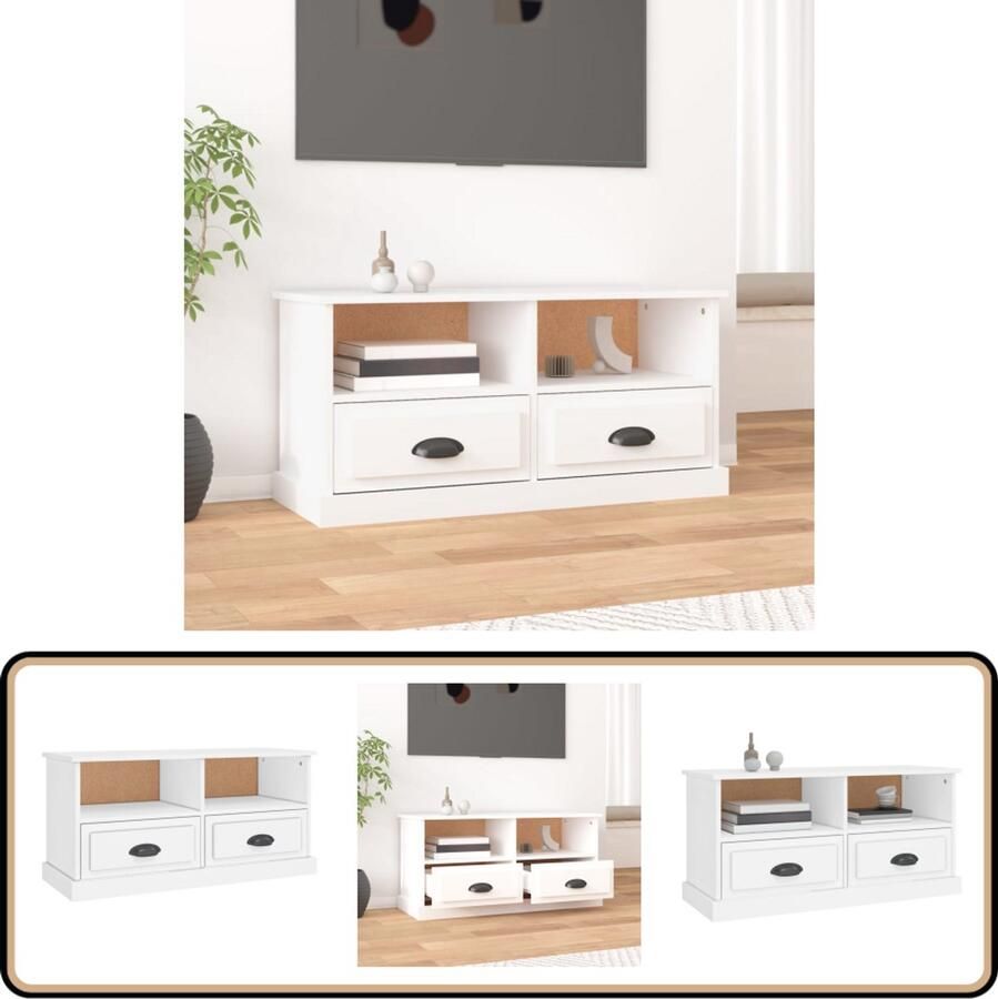 VidaXL Tv-meubel Wit Bewerkt hout 93x35 5x45 cm Tv Kast Tv Meubels Salontafel Houten Tv Stand Witte Tv Kast