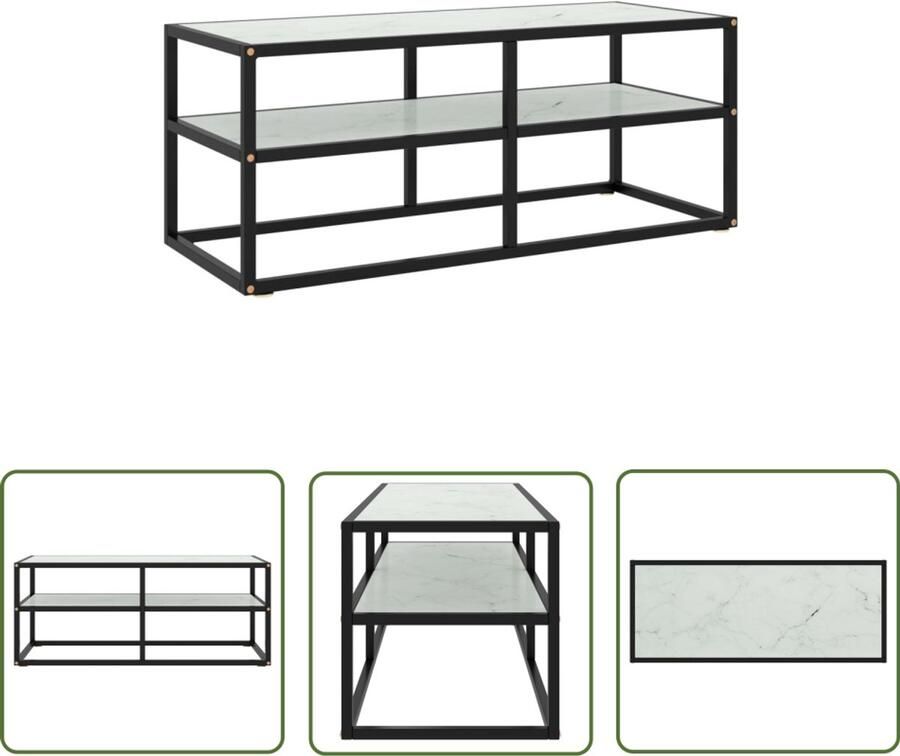 VidaXL Tv-meubel Wit marmerglas 100x40x40 cm Zwart Televisie Kast Tv Meubilair Stereo Kast Vitrinekast Woonkamer Decoratie Modern Design Zwarte Kast Glazen Kast Metalen Kast Opbergkast Media Kast