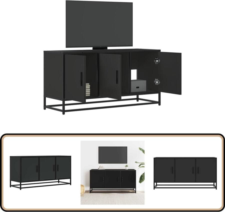 VidaXL Tv-meubel Zwart 100x35x50 cm Hout en Metaal Tv-meubel Tv-meubelen Tv Kast Opbergkast
