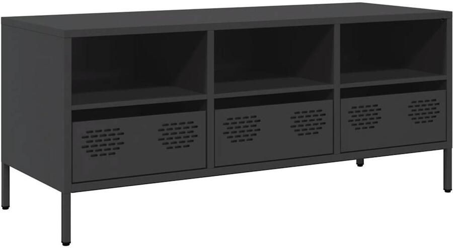VidaXL Tv-meubel Zwart 101 5x39x43 5 cm Staal Tv-meubel Tv-meubelen Tv Kast Opbergkast - Foto 2