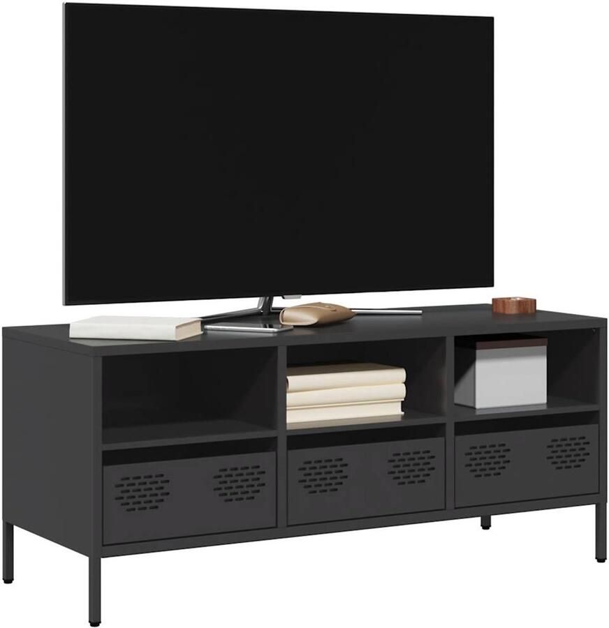 VidaXL Tv-meubel Zwart 101 5x39x43 5 cm Staal Tv-meubel Tv-meubelen Tv Kast Opbergkast