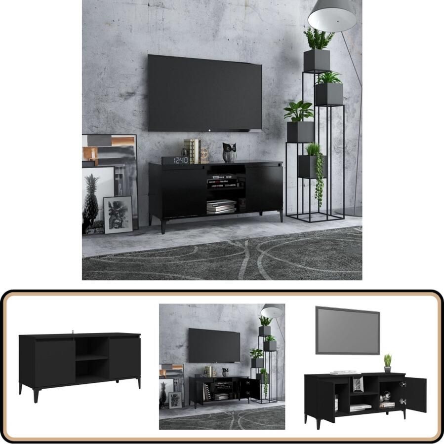 VidaXL Tv-meubel Zwart 103 5x35x50 cm Metalen poten Tv-meubel Industriele Meubelen Houten Tv-meubels Zwarte Tv-kasten Salontafel Livingroom Furniture Media Center Entertainment Unit Videowerkbank Tv Stand