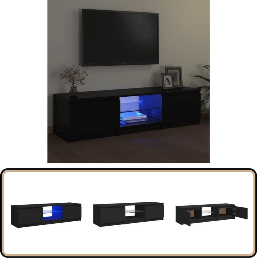 VidaXL Tv-meubel Zwart 140x40x35 5 cm Met LED Tv-meubel Led-verlichting Houten Tv-meubel Zwarte Tv-kast Modern Tv-meubel Rgb Led Media Kast
