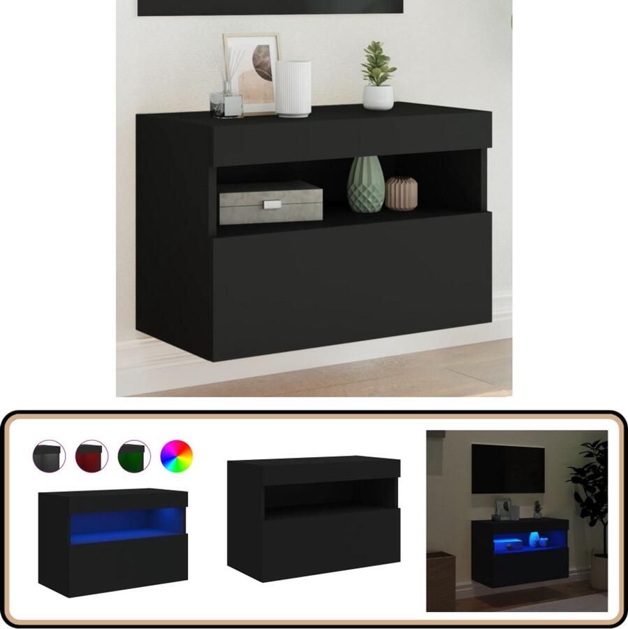 VidaXL Tv-meubel Zwart 60x30x40 cm LED-verlichting Tv-wandmeubel Tv-wandmeubelen Zwevend Tv-meubel Tv-wandmeubel