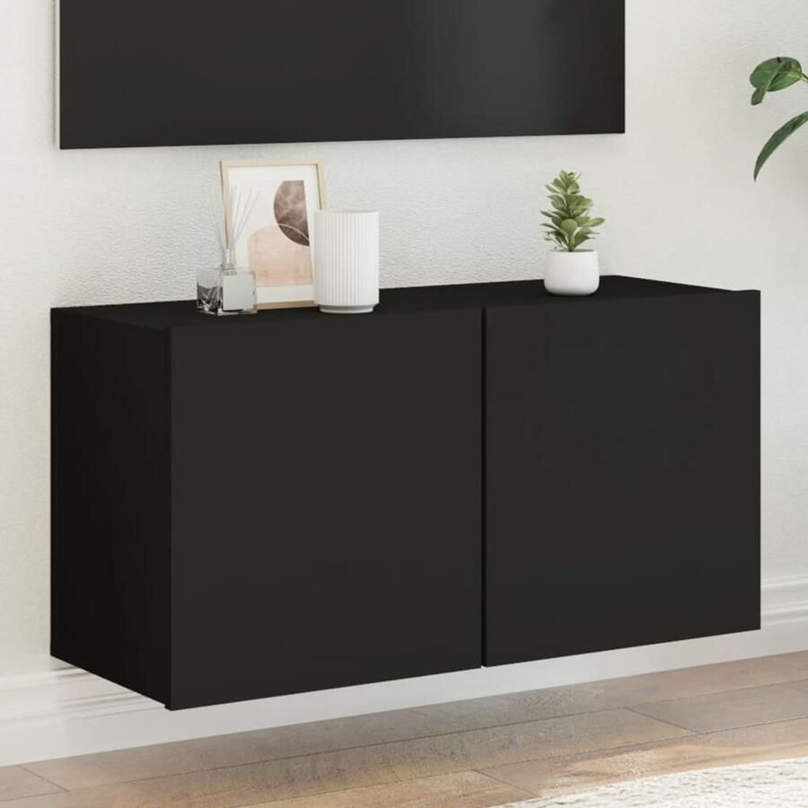 VidaXL Tv-meubel Zwart 80x30x41 cm Wandgemonteerd Tv Meubel Wandmontage Zwarte Tv Kast Houten Tv Stand Opbergkast