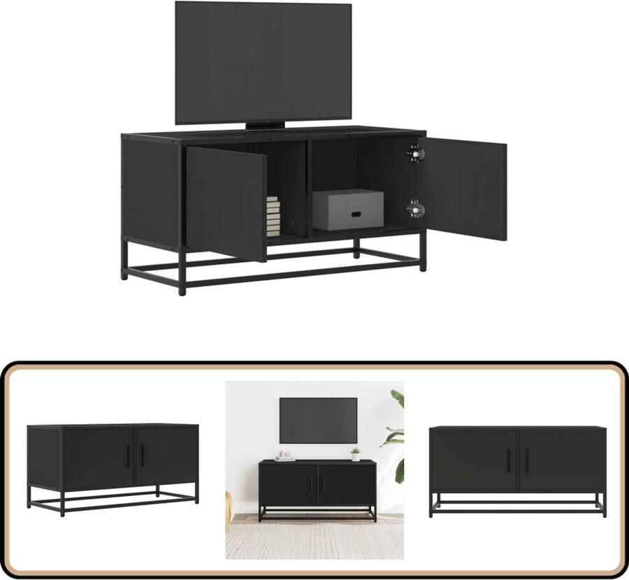 VidaXL Tv-meubel zwart 80x34 5x40 cm hout & metaal Tv-meubel Salontafel Media Kast Houten Tv-standaard Zwart Tv-meubel