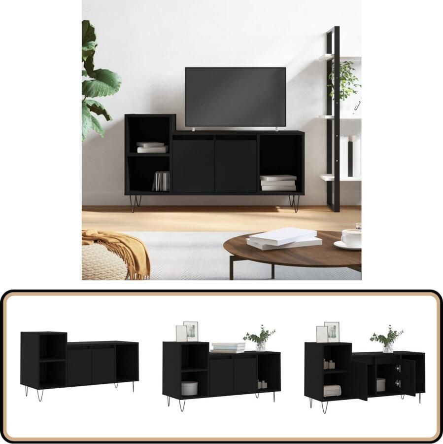 VidaXL Tv-meubel Zwart Bewerkt hout 100x35x55 cm Tv-meubel Houten Tv-meubel Zwarte Tv-standaard Media Kast Salontafel Woonkamerinrichting
