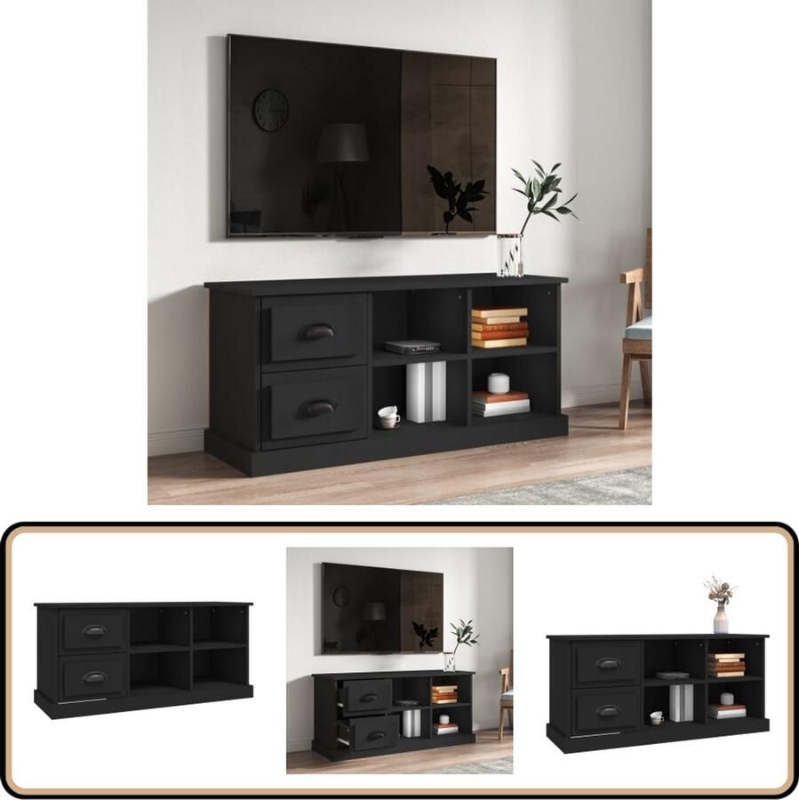 VidaXL Tv-meubel Zwart Bewerkt hout 102x35 5x47 5 cm Tv Kast Houten Tv Kast Zwarte Tv Kast Media Kast Salon Meubilair Woonkamer Meubelen Opslagkast Televisiekast Entertainment Center Modern Tv Stand Minimalistisch Tv Meubel