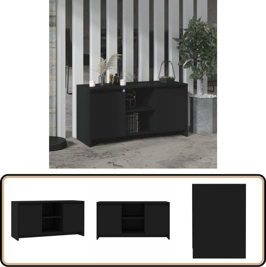 VidaXL Tv-meubel Zwart Bewerkt hout 102x37 5x52 5 cm Tv-meubel Tv-kast Stereokast Houten Tv-standaard Zwarte Tv-kast Media Kast Salontafel Opslagkast Woonaccessoires Interieurdecoratie