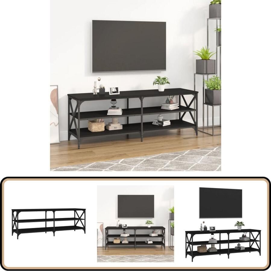 VidaXL Tv-meubel Zwart Bewerkt hout 140x40x50 cm Tv-meubel Industriële Tv-kast Zwarte Tv-stand Houten Tv-meubel Vintage Tv-meubel