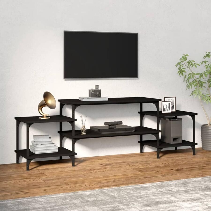 VidaXL Tv-meubel Zwart Bewerkt hout 157x35x52 cm Tv Meubel Houten Tv Kast Zwarte Tv Stand Mediabox Entertainment Center