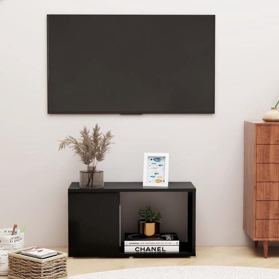 VidaXL Tv-meubel Zwart Bewerkt hout 60x24x32 cm Tv-kast Salontafel Houten Tv-stand Zwarte Tv-kast Media Kast Entertainment Center Livingroom Furniture Woonkamerdecoratie Modern Tv Stand Minimalistisch Tv-meubel - Foto 2