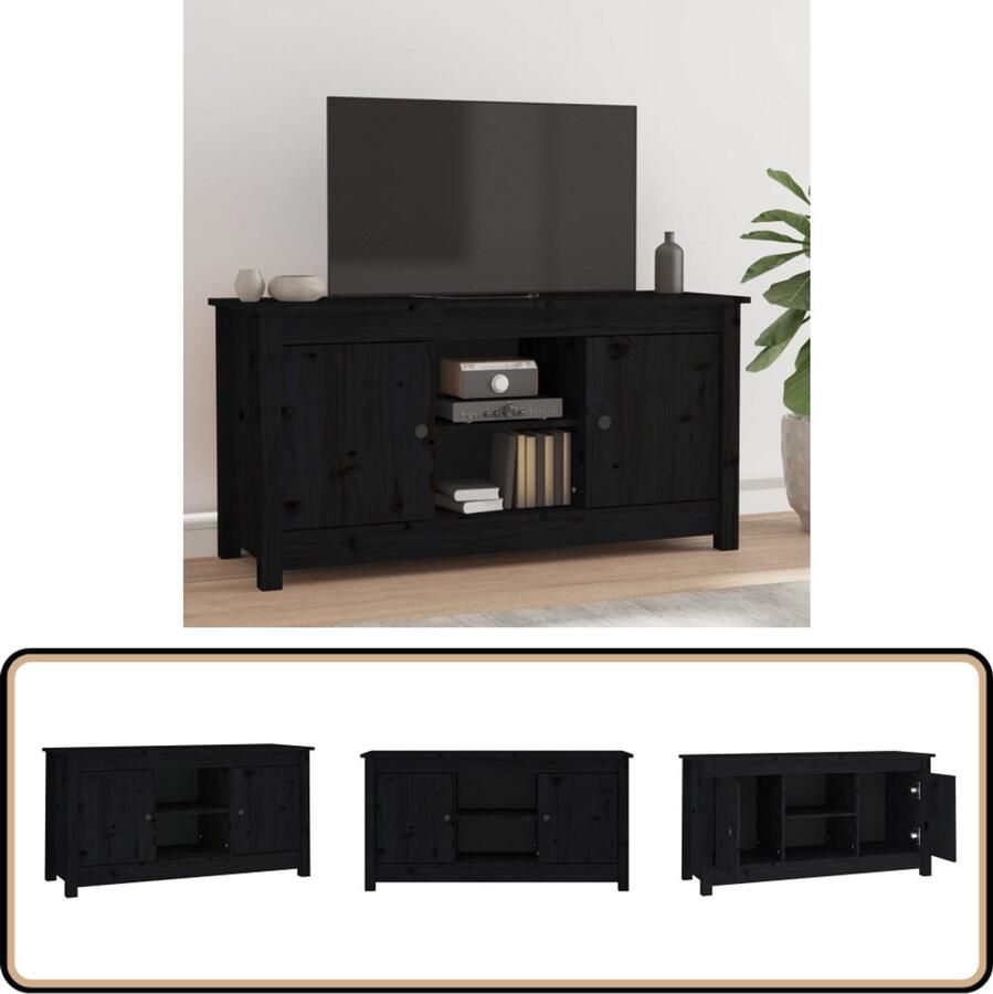 VidaXL Tv-meubel Zwart Massief Grenenhout 103 cm Tv Kast Tv Meubel Hout Zwarte Tv Kast Grenoblehouten Tv Kast Salontafel Woonkamerinrichting