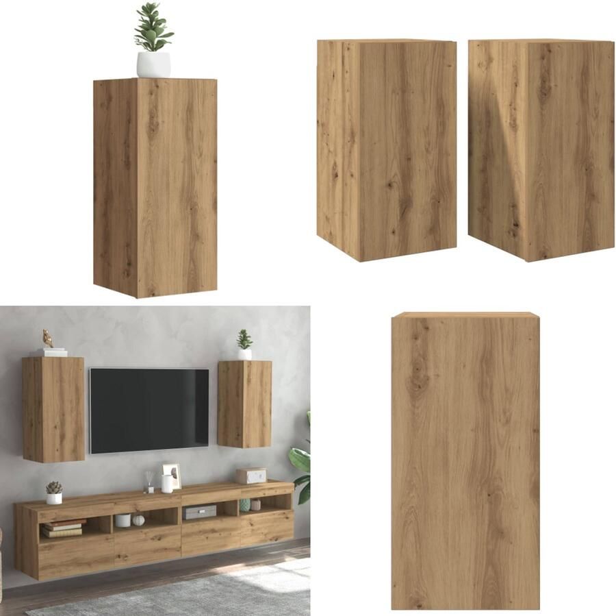 VidaXL Tv-meubelen 2 st 30 5x30x60 cm bewerkt hout artisanaal eiken Tv-kast Tv-kasten Tv-meubel Met LED-verlichting
