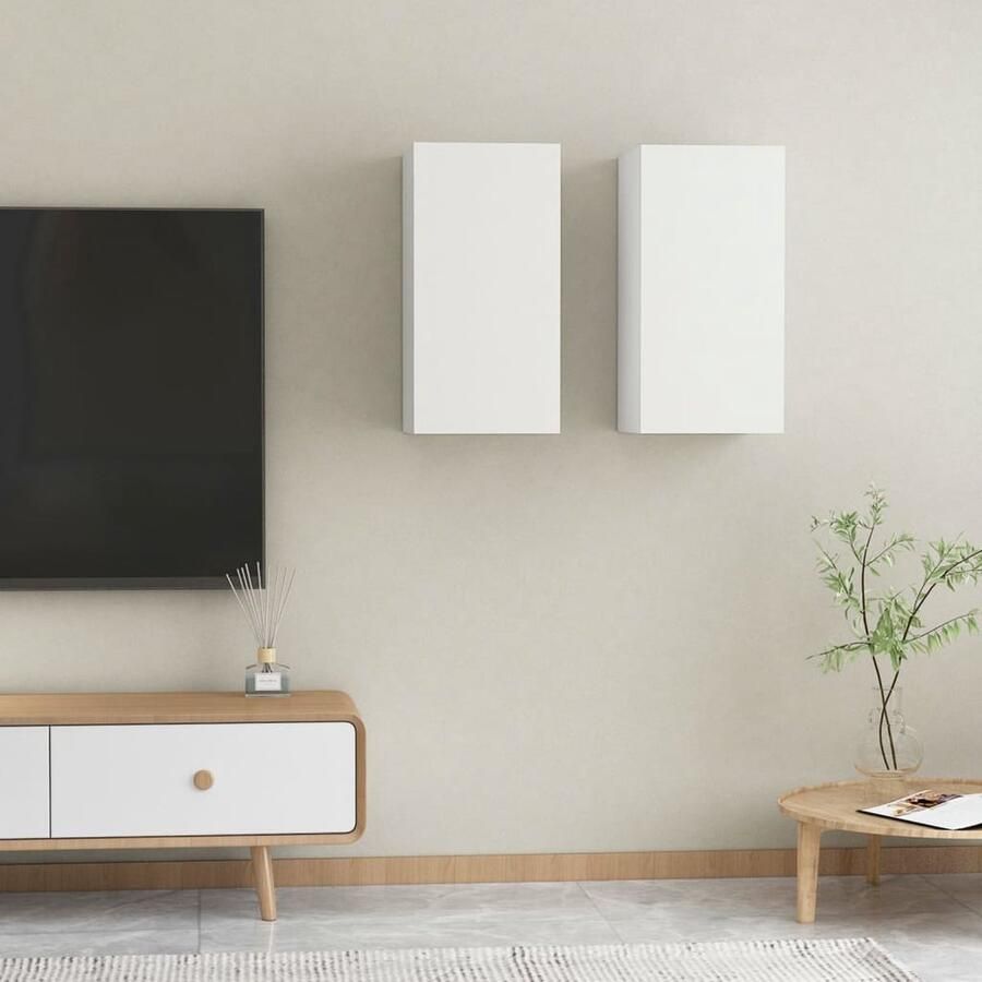 VidaXL Tv-meubelen 2 st 30 5x30x60 cm Wit Tv-kast Wandkast Houten Kast Witte Kast Media Kast Livingroom Meubilair Bergruimte Modern Design Minimalistisch Design Compact Stijlvol Functioneel - Foto 2