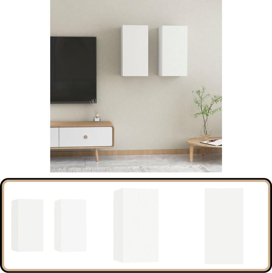 VidaXL Tv-meubelen 2 st 30 5x30x60 cm Wit Tv-kast Wandkast Houten Kast Witte Kast Media Kast Livingroom Meubilair Bergruimte Modern Design Minimalistisch Design Compact Stijlvol Functioneel