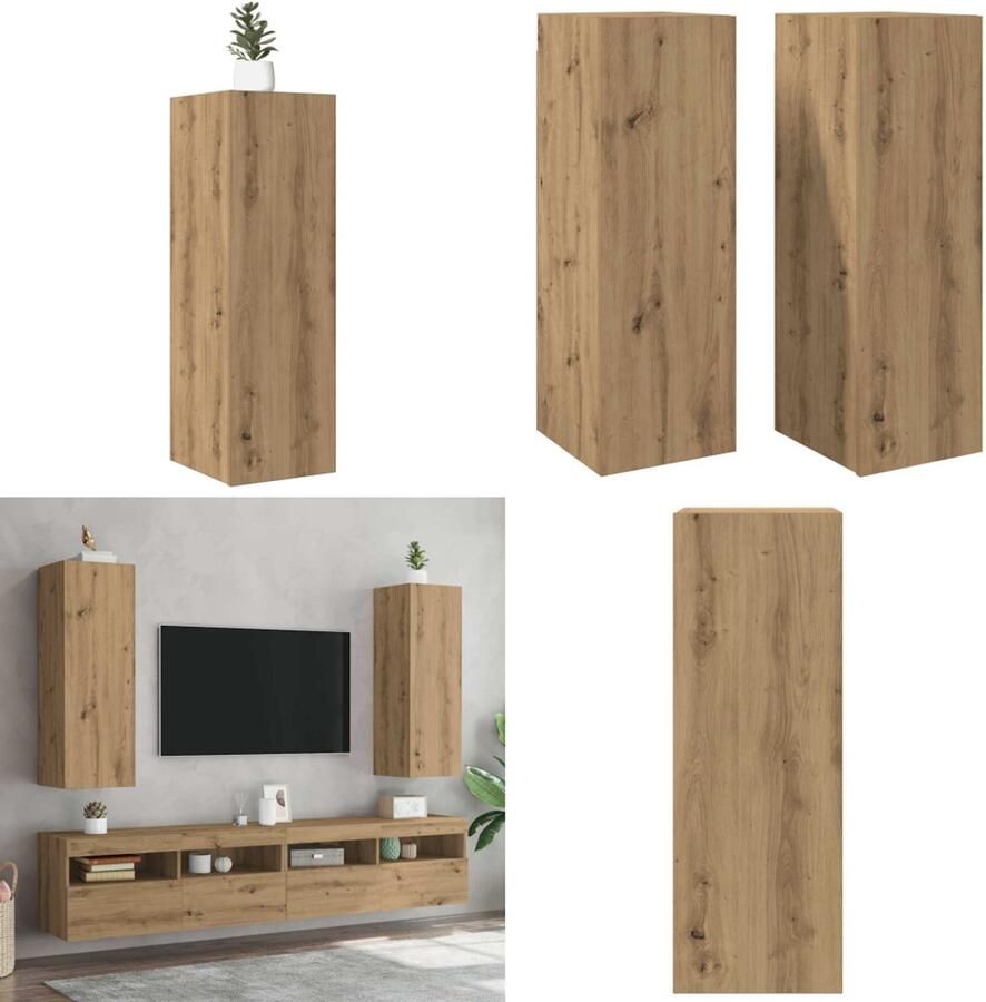 VidaXL Tv-meubelen 2 st 30 5x30x90 cm bewerkt hout artisanaal eiken Tv-kast Tv-kasten Tv-meubel Met LED-verlichting