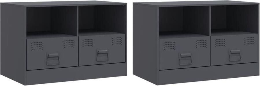 VidaXL -Tv-meubelen-2-st-67x39x44-cm-staal-antracietkleurig