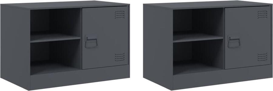 VidaXL -Tv-meubelen-2-st-67x39x44-cm-staal-antracietkleurig - Foto 2
