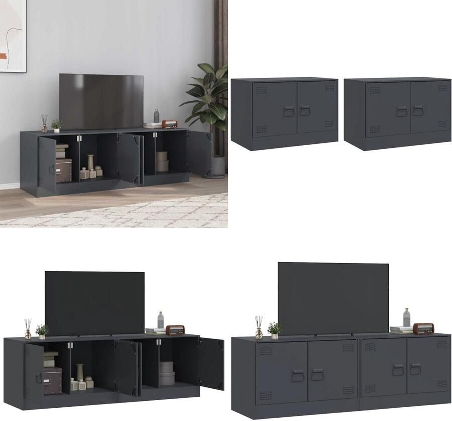 VidaXL Tv-meubelen 2 st 67x39x44 cm staal antracietkleurig Tv-meubel Tv-meubelen Tv-standaard Televisiemeubel