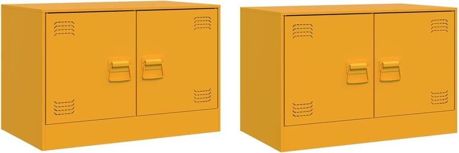 VidaXL -Tv-meubelen-2-st-67x39x44-cm-staal-mosterdgeel