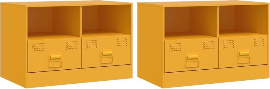 VidaXL -Tv-meubelen-2-st-67x39x44-cm-staal-mosterdgeel