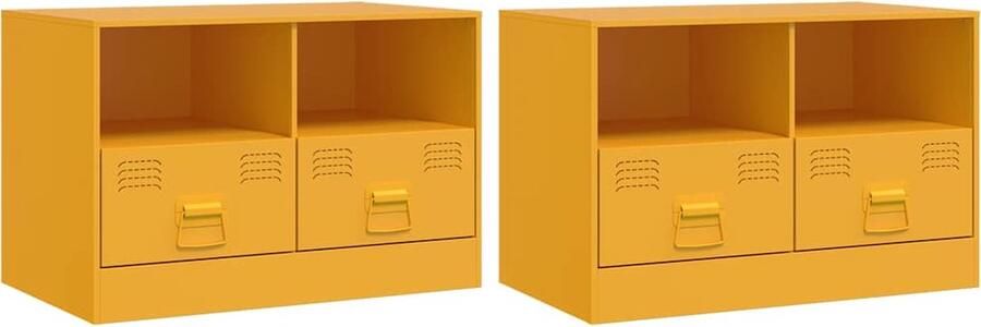 VidaXL Tv-meubelenset Staal Mosterdgeel 2 stuks Tv-meubel Tv-meubels Tv Kast Opbergkast