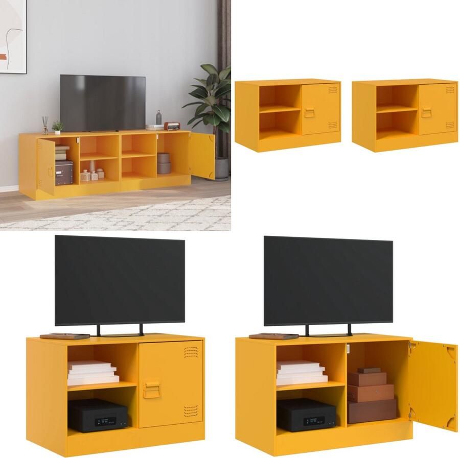 VidaXL Tv-meubelen 2 st 67x39x44 cm staal mosterdgeel Tv-meubel Tv-meubels Tv Kast Opbergkast