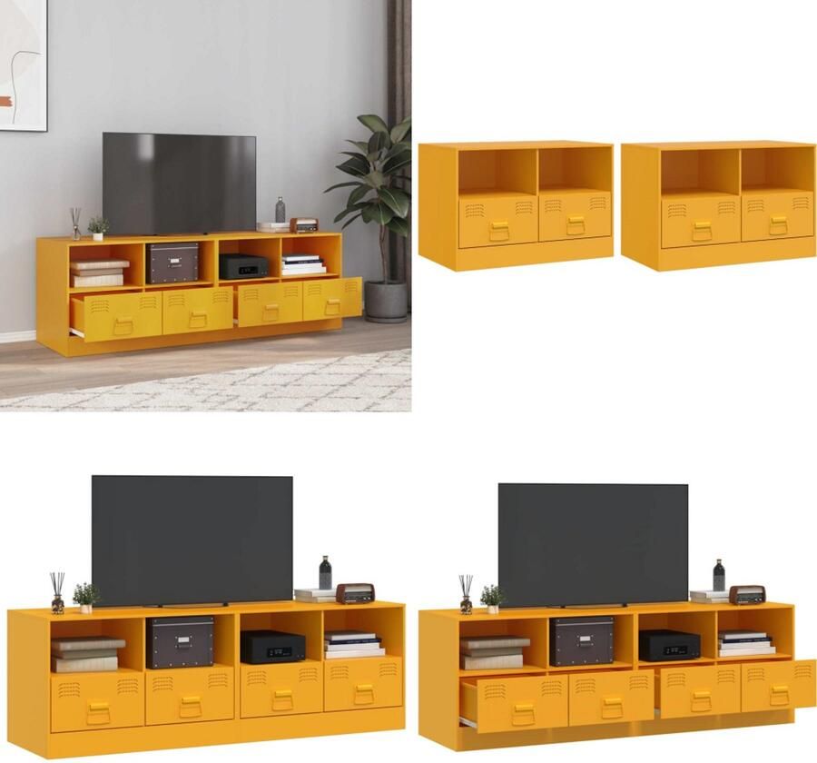 VidaXL Tv-meubelen 2 st 67x39x44 cm staal mosterdgeel Tv-meubel Tv-meubels Tv Kast Opbergkast