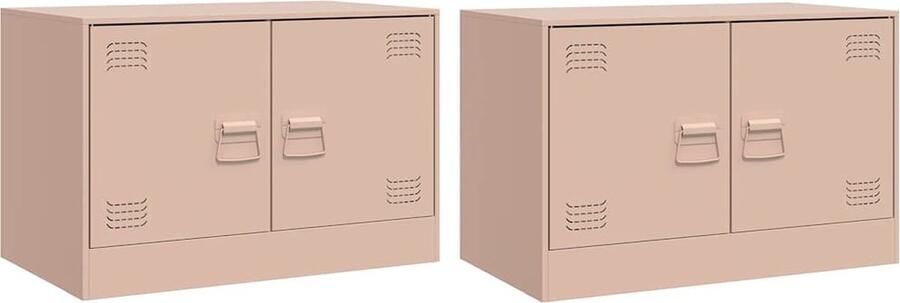 VidaXL Tv-meubelen Set van 2 Staal Roze Tv-meubel Tv-meubelen Tv-standaard Televisiemeubel - Foto 2