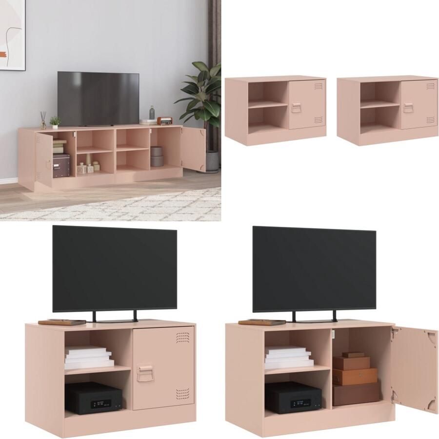 VidaXL Tv-meubelen 2 st 67x39x44 cm staal roze Tv-meubel Tv-meubels Tv Kast Opbergkast