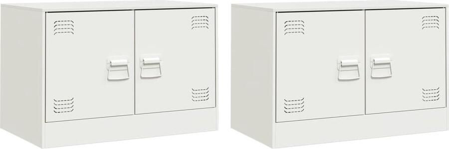 VidaXL -Tv-meubelen-2-st-67x39x44-cm-staal-wit - Foto 2