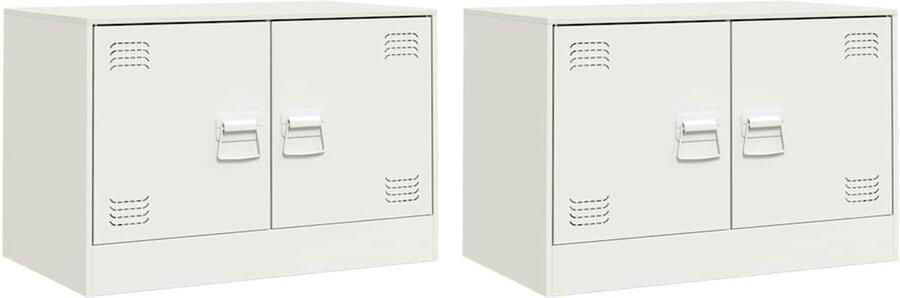 The Living Store Tv-meubelen 2 st 67x39x44 cm staal wit Televisiekast Tv Meubel Salontafel Witte Tv Kast Staal Tv Kast - Foto 2