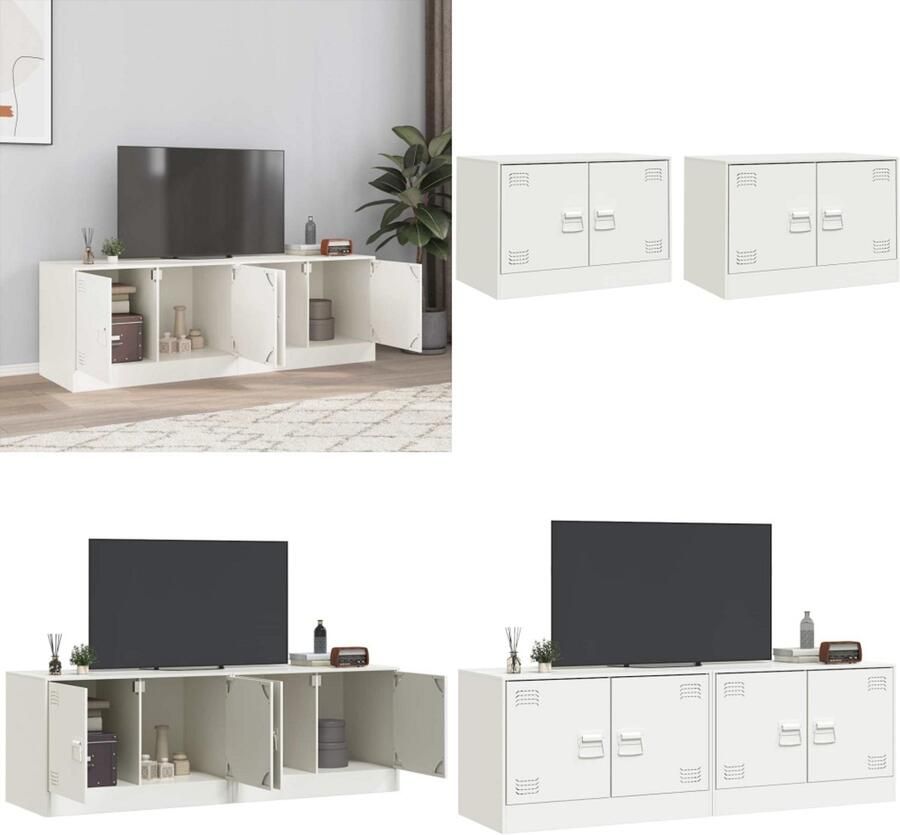 VidaXL Tv-meubelen 2 st 67x39x44 cm staal wit Tv-meubel Tv-meubelen Tv-standaard Televisiemeubel