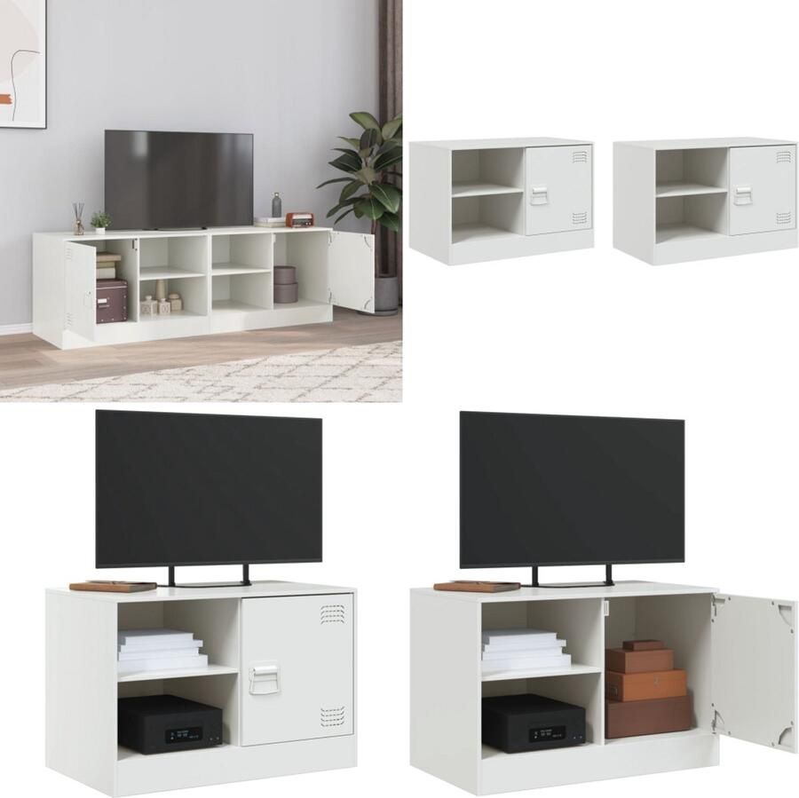 VidaXL Tv-meubelen 2 st 67x39x44 cm staal wit Tv-meubel Tv-meubels Tv Kast Opbergkast