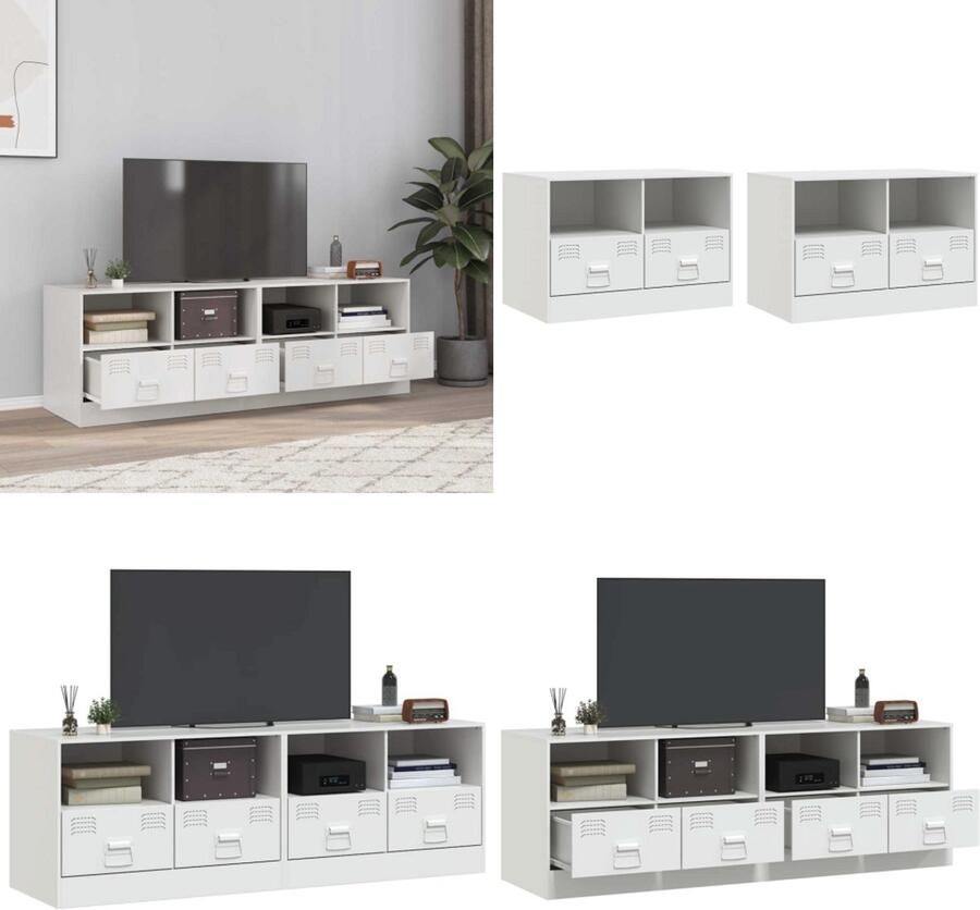 VidaXL Tv-meubelen 2 st 67x39x44 cm staal wit Tv-meubel Tv-meubels Tv Kast Opbergkast