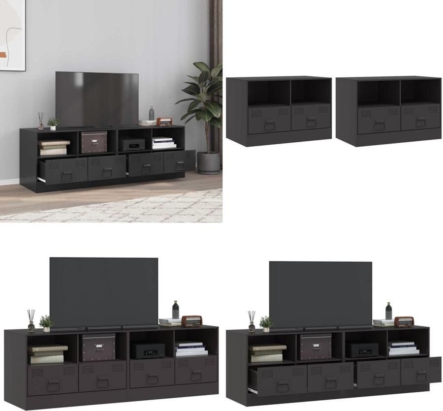 VidaXL Tv-meubelen 2 st 67x39x44 cm staal zwart Tv-meubel Tv-meubels Tv Kast Opbergkast