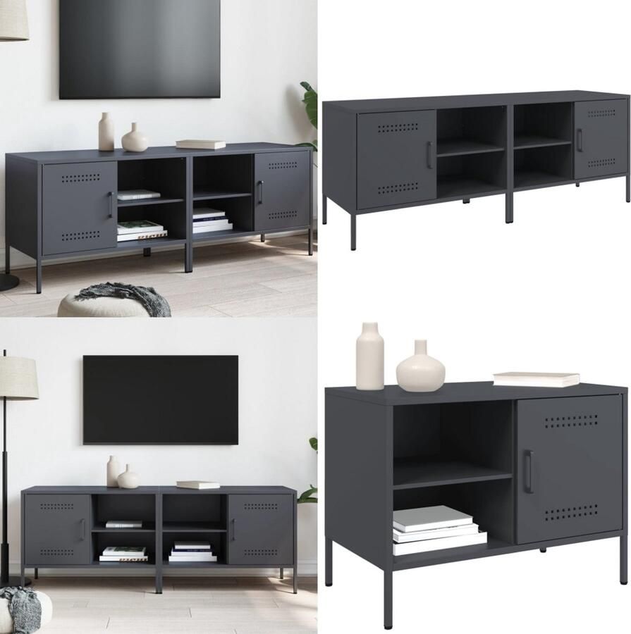 VidaXL Tv-meubelen 2 st 68x39x50 5 cm staal antracietkleurig Tv-meubel Tv-meubelen Tv Kast Opbergkast