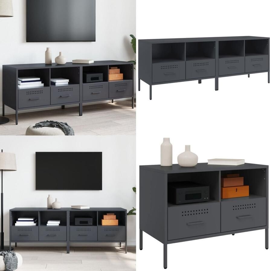 VidaXL Tv-meubelen 2 st 68x39x50 5 cm staal antracietkleurig Tv-meubel Tv-meubelen Tv Kast Opbergkast