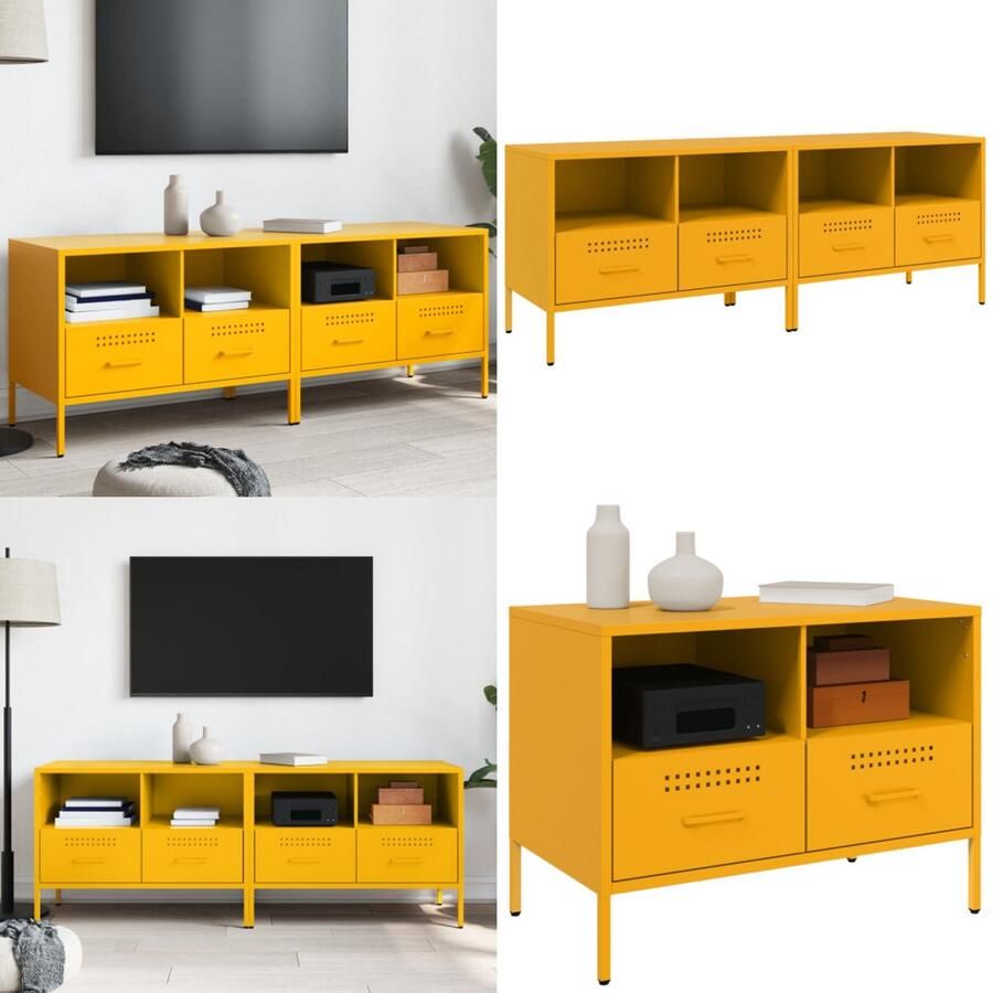 VidaXL Tv-meubelen 2 st 68x39x50 5 cm staal mosterdgeel Tv-meubel Tv-meubelen Tv Kast Opbergkast
