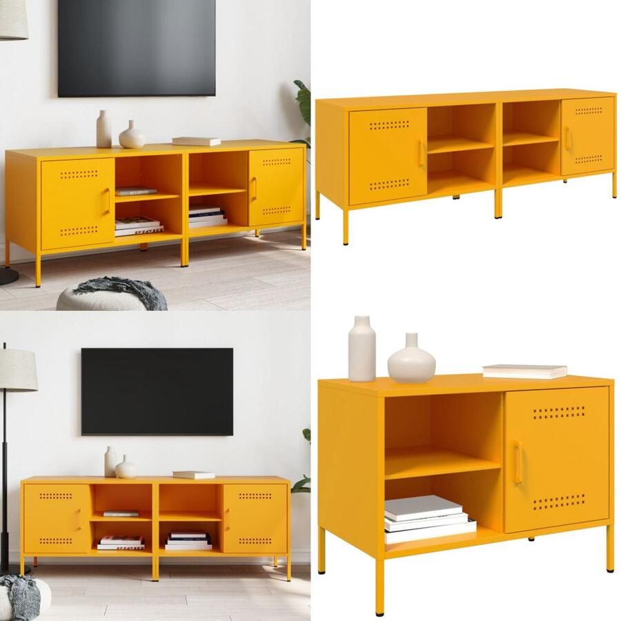 VidaXL Tv-meubelen 2 st 68x39x50 5 cm staal mosterdgeel Tv-meubel Tv-meubelen Tv Kast Opbergkast